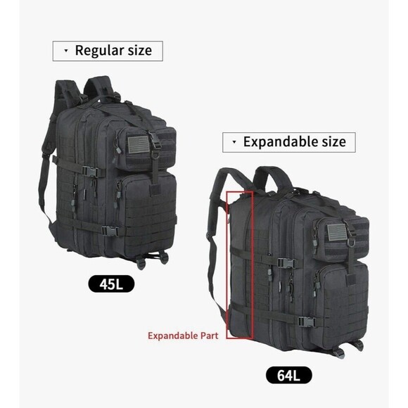 New Tactical Backpack 64L Expandable Black Military Nylon - Picture 3 of 6